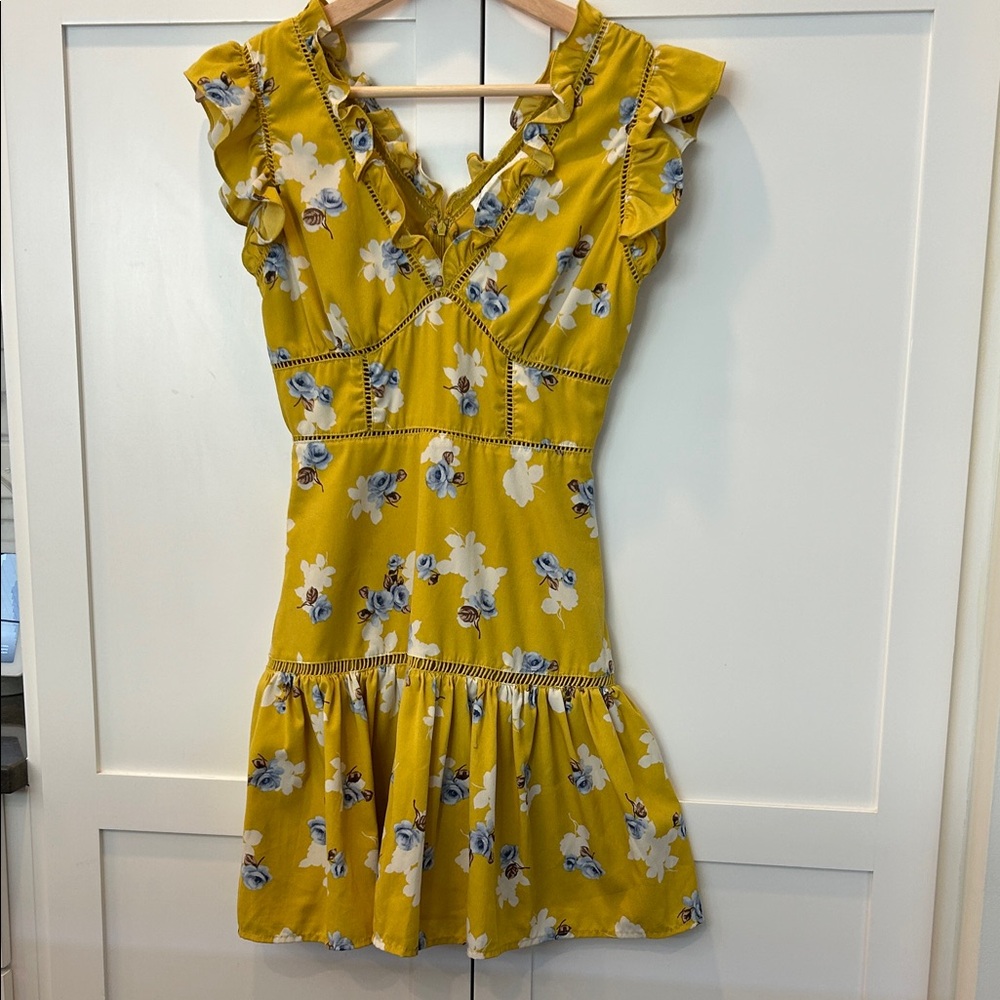 J.O.A. Yellow Floral Mini Dress with Ruffles